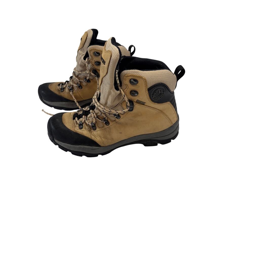 La Sportiva Women’s 9.5 Leather Hiking Boots Vibram Tan Black No Insoles
